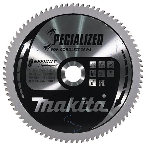 Makita E-06323 EFFICUT Aluminium Kreissägeblatt Ø 260 x 1,85 x 30 mm, 81 Zähne, -3° Zahnwinkel, für sehr saubere und schnelle Schnitte in Aluminium, für Akku-Kapp- und Gehrungssägen