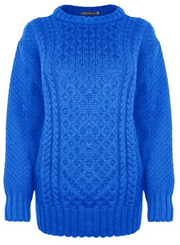 Generation Fashion New Ladies Women Aran Knit Long Sleeve Crew Neck Knitted Cable Jumper Sweater Pullover Top 8-30 (Royal Blue,20-22)