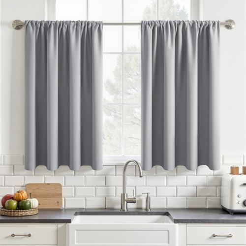 MRTREES Blackout Curtains Living Room Soundproof Curtains for Cold Doors Kitchen Modern Designs Light Grey 75L X 60H cm (2 Panels)