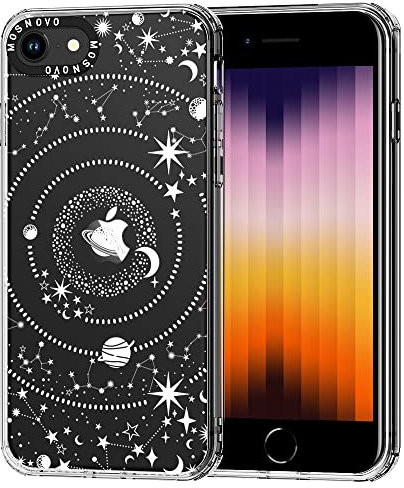 MOSNOVO Case for iPhone SE, iPhone 8 & iPhone 7, [Buffertech 6.6ft Military-Grade Drop Protection] [Anti Peel Off Tech] Clear TPU Bumper Phone Case Cover Design - Galaxy