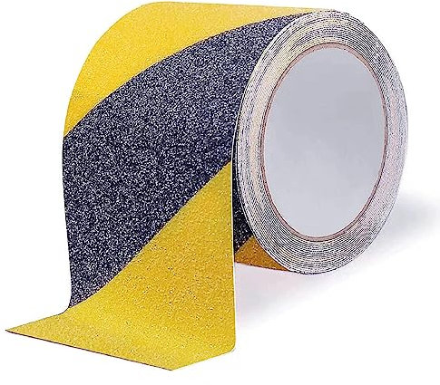 OQingluan Nastro Antiscivolo Giallo Nero, 10cm*5m Striscia Antiscivolo Adesiva, Nastro Sicurezza Giallo Nero, Super Trazione, per Marcatura, Avvertimento, Nero&Giallo