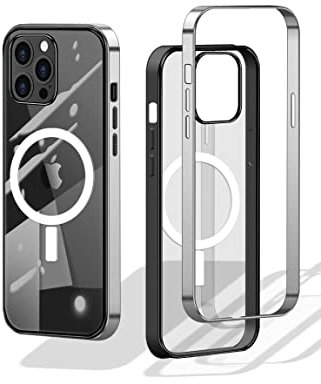 tigratigro] Custodia Per iPhone 12/ iPhone 12 Pro,Compatibile con Mag-Safe,Cornice Galvanica+TPU+PC Retro Trasparente,Antiurto Super Durevole (Argento)