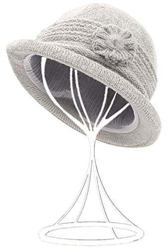 ZffXH Winter Herbst Wolle Strickmütze 1920 Vintage Beanie Cap Kirche Bucket Hat für Frauen Damen, grau, L