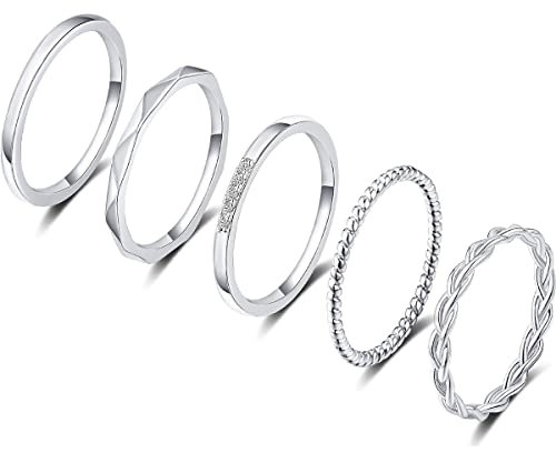 FUNEIA 5 Stück 14 Karat Vergoldet Ringe Set für Frauen Knuckle Ring Gold Damen Band Ringe Fingerring Stacking Stapelbarer Ring Midi Ring Twist Eternity Bänder Größe