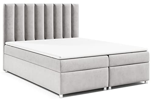 Best for Home Boxspringbett mit Bettkasten Trinity K-10 Bonellfederkern inkl. Topper 160x200 Silber