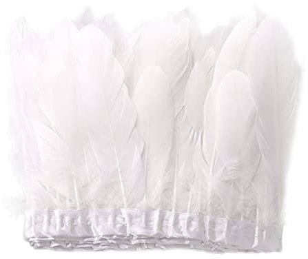 Zasvec Federband 2M Federn Fringe Trim Gänsefeder Streifen Trim Federn Borte Fransen mit Satinband Schleifenband Feder Fransen 15-20cm Breite für Nähen Handwerk Basteln Dekoration Weiß