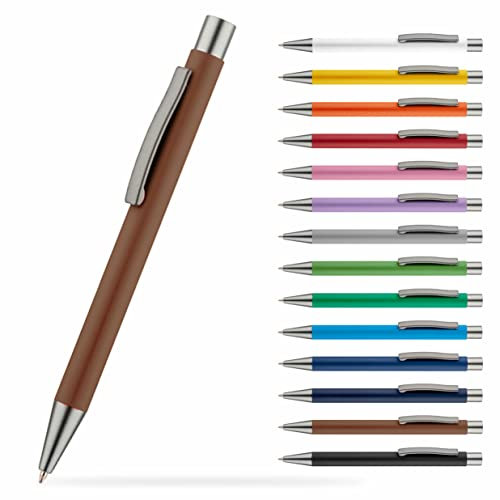 #teamludorf OMEGA Metall Kugelschreiber mit gummierter Oberfläche - Stift in 14 Farben erhältlich - hochwertig und stabil (Braun, 10)
