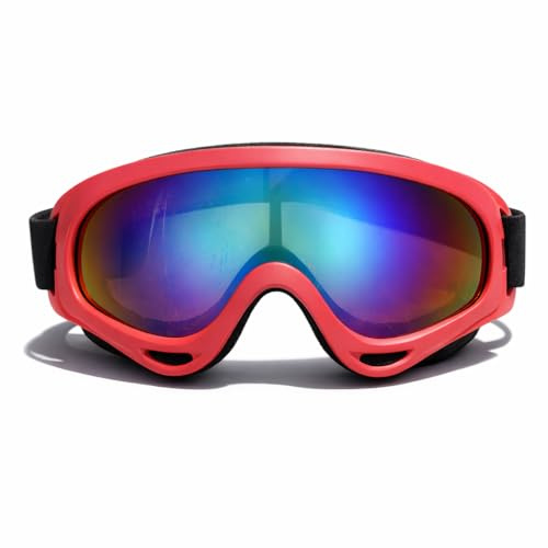 Lunettes de Ski, pour Hommes Femmes, Enfants Filles Garçons, Lunettes de Snowboard, Protection UV, Anti-buée, Coupe-Vent, Sports de Plein Air, Moto, Cyclisme, Ski, Patinage (Film Couleur Cadre Rouge)