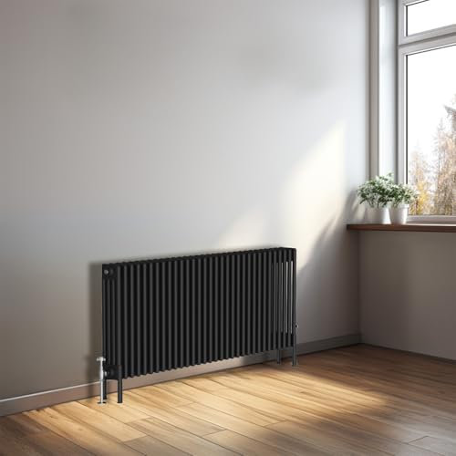 NRG 600x1460mm Black Traditional Cast Iron Style Four Column Horizontal Radiator