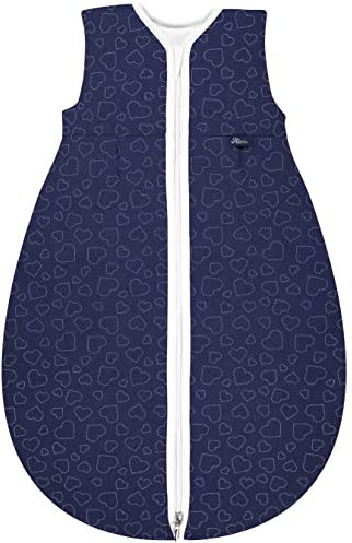 Dein Kinderland Alvi Kugel-Schlafsack Baby Mäxchen Thermo ohne Arm im SET mit Alvi Dreiecks-Halstuch | Winterschlafsack | Baby-Schlafsack | atmungsaktiv (hearts navy, 70cm)