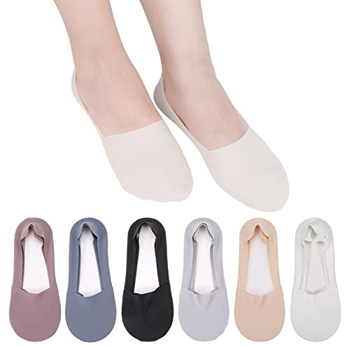 Bestomrogh 6 Pairs No Show Ice Silk Socks for Women, Non Slip Invisible Breathable Low Cut Liner Ankle Socks for Casual Loafers Sneakers Flats Boat Shoes