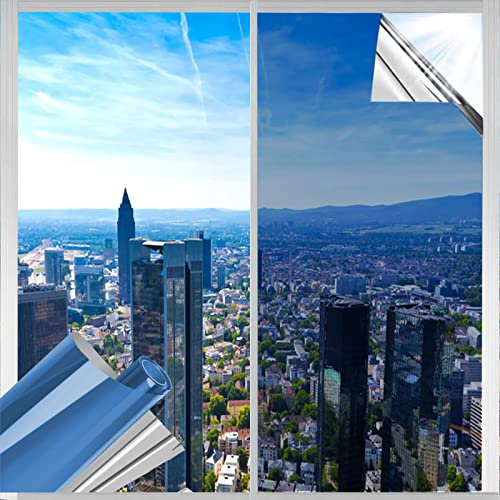 Linarun Vinilos para Cristales Vinilo Ventana Privacidad, Efecto Espejo, Anti 99% UV Unidireccional Protector de Solar, Película de Aislamiento para Hogar Oficina, 40*400cm