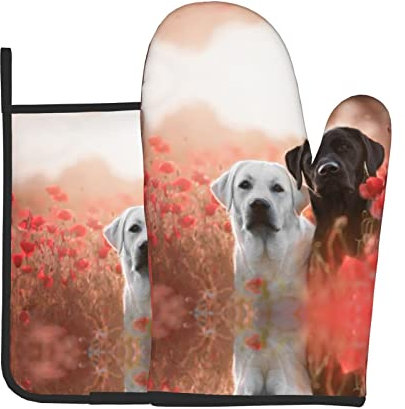 Set di guanti da forno e presine a forma di cane, colore bianco e nero, per cucinare, cuocere, grigliare, resistenti al calore, lavabili