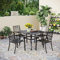 PHI VILLA 5-teiliges Metall-Terrassen-Gartenmöbel Set für den Außenbereich – 94 cm Quadratischer Bistrotisch und 4 Gartenstühle mit Armlehnen, Tisch mit 4 cm Schirmloch, schwarz