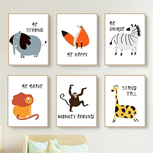 EXQUILEG Poster Kinderzimmer | Babyzimmer Deko Tierbilder | Jungle Animals and Motivational Sayings for Children's Room and Baby Room, A4 Children's Decorative Poster,OHNE Rahmen 6er Set Wandbilder