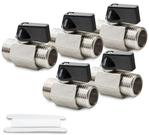 Bwintech 2 Stück 1/4 BSP Außengewinde x Außengewinde Messing vernickelt Mini-Kugelhahn Absperrhahn