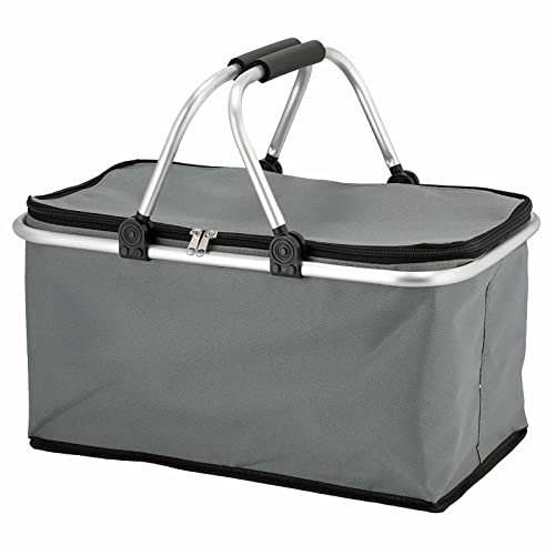 Thermo Einkaufskorb 30l Kühltasche Thermokorb Faltbar Einkaufstasche Faltkorb mit Kühlfunktion 46x23x27cm Isolierkorb Kühlkorb Grau