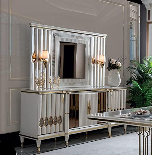 JV Möbel Esszimmer Set Weiß Anrichte Spiegel Modern Luxus Design Elegantes Neu 2tlg.