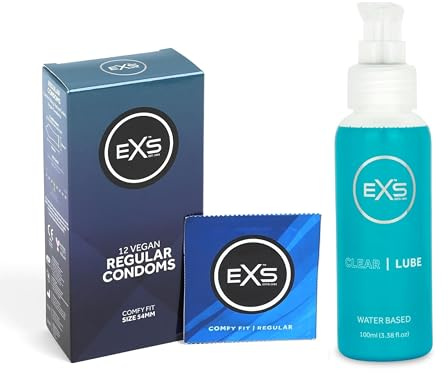 EXS | Regular Latex Condoms & Lube Bundle | Maximise Your Safety & Pleasure | Vegan | 12 Pack of Condoms & 100ml Premium Clear Lubricant