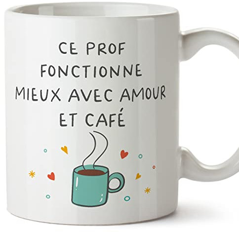 Mugffins Tasses pour PROFESSEUR - En Français - Cadeau original homme - Avec amour et café - 11 oz / 330 ml