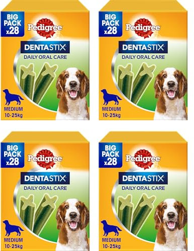 Pedigree Dentastix Fresh 112 Snack per la Igiene Orale (Cane Medio 10-25 kg) 180 g 28 Pezzi - 4 Confezioni da 28 (112 Pezzi totali)