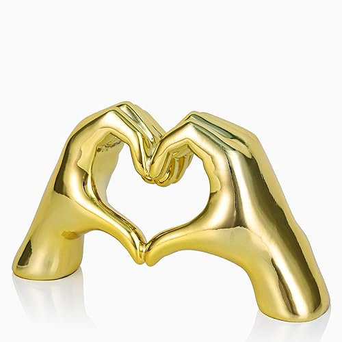 Dovdov, Herz-und-Hand-Skulptur, Hand-und-Herz-Skulptur für die Wohnungsdekoration, goldfarbene Raumteiler-Deko, Boho-Hochzeitsdekoration, ästhetische Dekoration für Couchtisch oder Regal im