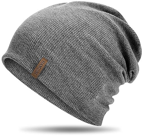 HAMUNI Mütze Damen Dünne Mütze Herren - Slouch Beanie Mütze - Leicht Weich Chemo Mütze - Atmungsaktiv Long Beanie - Elastisch Mütze - Ideale Beanie Mütze für Alle Jahreszeiten (Dunkelgrau)