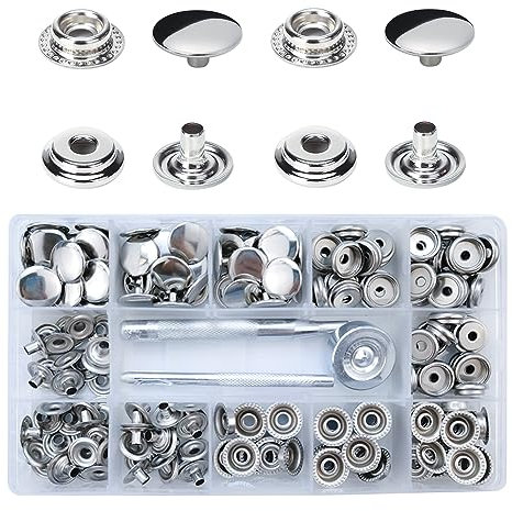 Tucireat 200 Piezas Corchetes De Presion Metalicos Remache De Doble Tapa Botones Snaps De Presión Botones De Presion Metalicos Con Kit De Fijación Remaches Para Ropa Cierres Para Abrigos