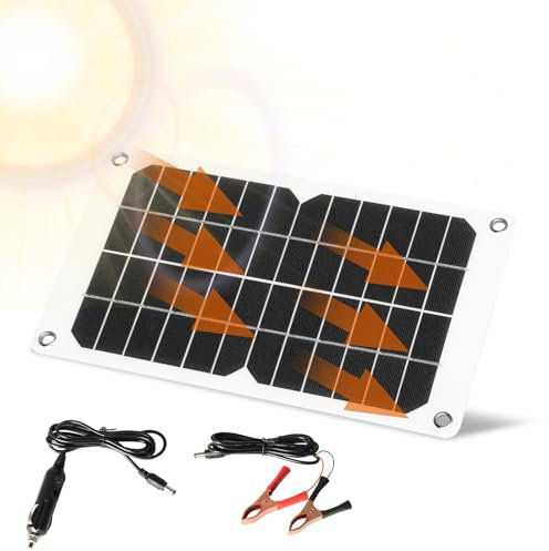 Jadeshay Panneau Solaire Portable, Chargeur Solaire 20W 12V Panneau Solaire polysilicium avec Clip de Connecteur de Charge de Voiture pour Système d'éclairage