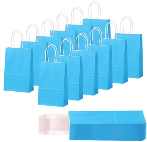 30 sacchetti regalo piccoli in carta blu per feste per bambini, sacchetti per caramelle, caramelle con manici, fondo piatto, sacchetti di carta kraft da regalo, per Natale, Halloween, matrimoni