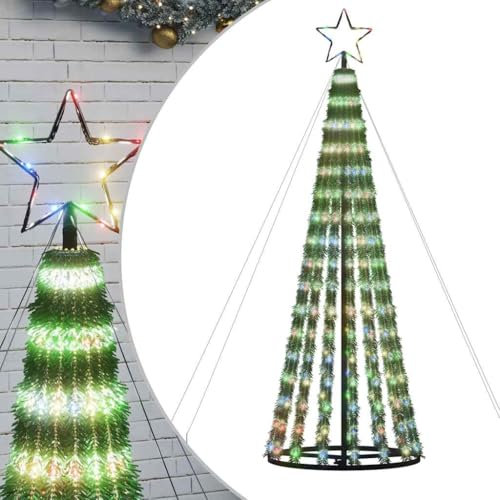 vidaXL LED Weihnachtsbaum, Beleuchtet Christbaum mit 275 LEDs, Tannenbaum Lichterbaum Kegelform mit 8 Beleuchtungsmodi, Weihnachtsbeleuchtung Weihnachtsdeko, Mehrfarbig 180 cm