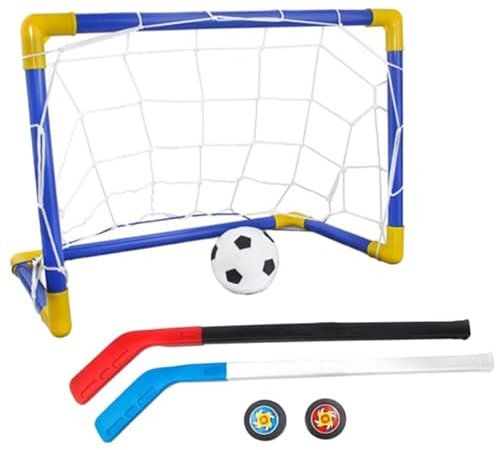 2 IN1 Mini Hockey Soccer Set mit Mini -Tor -Netz, Hockeystock, Hockey, Fußball, Hockey und Ballpumpe Knie Hockey Set Mini Hockey Stick Mini -Fußball -Tor für Kindergeschenk Hinterhof Fußballspie