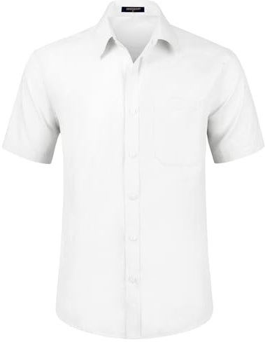 HISDERN Mens White Short Sleeve Dress Shirt Regular Fit Casual Formal Shirts Button Down Business Stretch Shirt Non Iron,XL