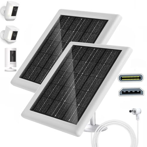 Solar Panel for Ring Camera, 5V 5W Outdoor Solar Battery Charger for Ring Spotlight Camera, Ring Stick Up Camera with IP65 Waterproof, 16.4ft Cable, 360° Adjustable Bracket (White,2 Pack)