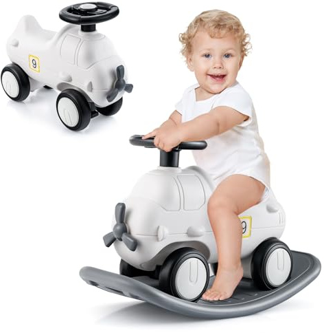 COSTWAY Rocking Horse, 3 in 1 Kids Ride on with Detachable Balance Board, Smooth Wheels, Toddler Rocking Toy for 18-72 Months (Plane)