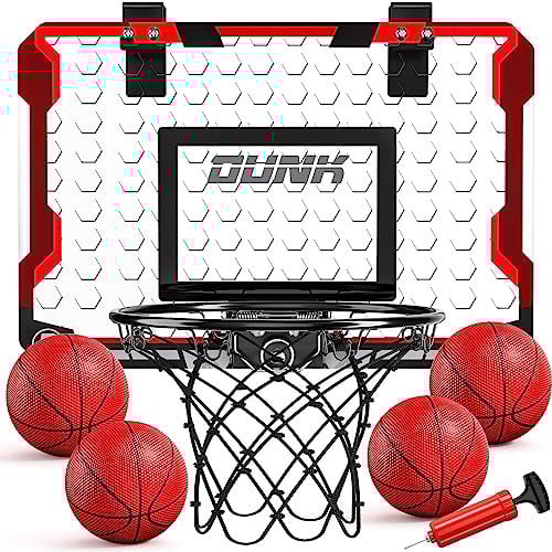 TEMI Basketballkorb Indoor, Mini-Basketballkorb mit 4 Bällen, über die Tür Basketballband für Kinder und Erwachsene, Basketball-Spielzeug für Jungen Mädchen Alter 3 4 5 6 7 8 9 10 11 12