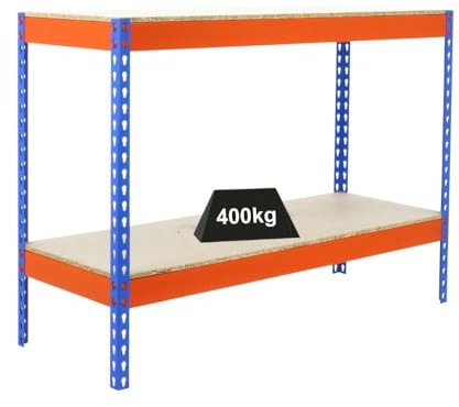PROREGAL Schwerlastregal Mini Wood YETI Two | HxBxT 90x150x45cm | Fachlast 400kg | Blau-Orange | Regal Standregal Werkstattregal Lagerregal Kellerregal