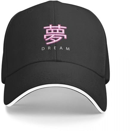Baseballkappe Hip Hop Sonnenhut Traum Yume Japanisches Kanji Weißer Text Kappe Baseballkappe Neuer Hut Cosplay Frauenkappen Männergeburtstagsgeschenk für Männer Frauen