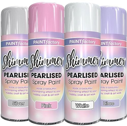 4 Mix Cans Pearlised spray paint 400ml Multipurpose AerosoL, Silver Pink White Lilac Quick and Fast Drying and Excellent Coverage for Metal, Wood, Plastic - A16