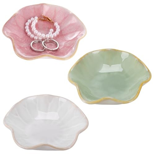 Lvefyti 3 Stück Keramik Tablett Deko Schmuckschale Schmucktablett Klein Schmuckteller Schlüsselablage Ringschale Armband Organizer Aesthetic Deko für Wohnkultur Hochzeitsgeschenk Schmuckaufbewahrung
