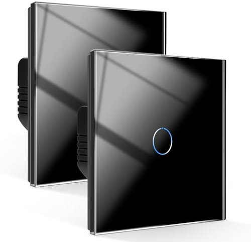 CNBINGO Touch Lichtschalter unterputz - einfach Wechselschalter mit Status-LED und Glas Panel, 1 Fach 2 Wege, 2 PCS, Schwarz