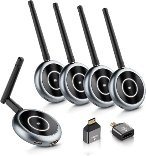 Wireless HDMI, AIMIBO HDMI Transmitter und 4 Receiver 5.8G - Bis zu 4 TV/Monitor/Beamer, Drahtlos Übertragen 1080P @60Hz, Funk Streaming Video/Audio für Laptop/PC/Kamera/TV Box - 30 M