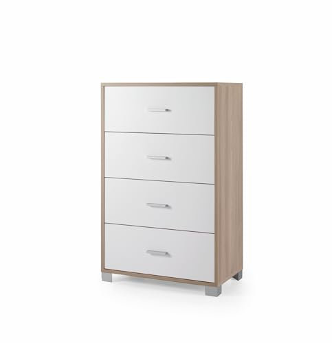 Mondo Viro Kommode mit 4 Schubladen Inka elegant für den Eingangsbereich cm 70 x 41 cm 112 h (weiß geflammt - Ulme hell)