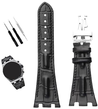XIW Ersatz-Lederarmband für Herren, kompatibel mit Audemars Piguet AP Royal Oak Offshore-Uhr 15703, 15710, 15400, 26470, 26400, 28 mm, für Herren, Silikon-Armband, Braun (schwarzes Band)