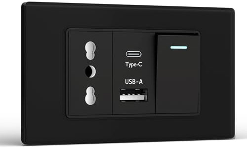 BSEED Presa, Prese Elettriche da Muro con Interruttore 1 Gang 1 Via e Presa USB A e USB C, Spina 118m per Ufficio Casa, Nero
