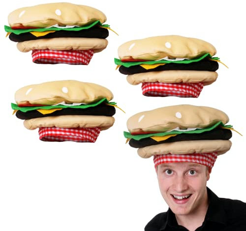 Burgerhut – 3 Stück – Köstliche lustige Fast-Food-Neuheit Hüte für Fasching – USA