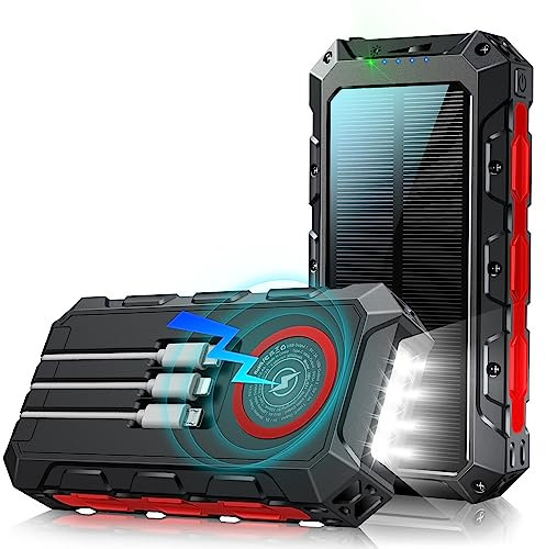 Power Bank 46800mAh:7 Outputs/2 Inputs Power Bank Wireless with Built-in Cable, PowerBank Fast Charging, Solar PowerBank Battery Pack with LED Indicator, Flashlight