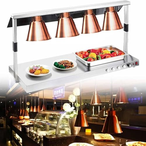 JAVPTAV Speisenwärmlampe, Buffet-Speisenwärmlampe, 1-4-Kopf-Pizzabuffet-Wärmelampen, Edelstahl-Tischplatte, for Buffet-Küchenrestaurants,4-Kopf