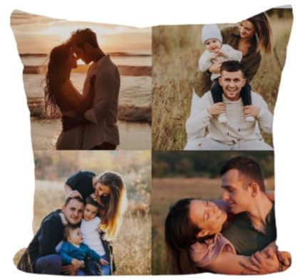 Weprintfy. | Cojin Personalizado con 4 Fotos en Collage | Cojin 40 x 40 cm | Cojines Personalizados con Foto | Festejos, Cumpleaños - Aniversarios - San Valentín - Mascotas - Año Nuevo - Navidad