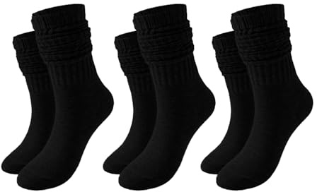 BAIYSFFG Women's Slouch Sock,3 Pairs Extra Long Scrunch Knee High Sock,Novelty Cotton Knit Socks Fall Winter Boot Socks for Women Girls,One Size (UK, Numeric, 4, 8, Regular, Regular, Black)